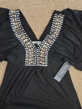 Black V-Neck Embellished Tunic Top